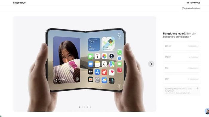 Giá dự kiến iPhone Duo trên website Apple Việt Nam.