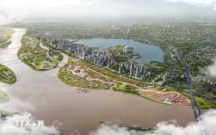 Phối cảnh Dự án Trục Đại lộ cảnh quan sông Hồng. (Ảnh: Phan Phương/TTXVN)