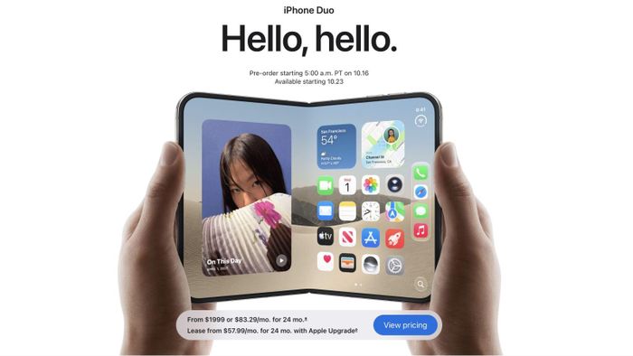 iPhone Duo mang đến trải nghiệm xem sống động và đắm chìm nhất từ trước đến nay trên iPhone. Tỷ lệ khung hình của màn hình Super Retina XDR 7,6 inch được duy trì đồng nhất trên cả màn hình trong và màn hình ngoài. Màn hình bên trong gồm 10 lớp siêu mỏng, phủ lớp hoàn thiện nano-texture được thiết kế riêng nhằm giảm độ chói. Camera FaceTime ẩn dưới màn hình cũng chỉ xuất hiện khi cần sử dụng. Ảnh chụp màn hình: Apple