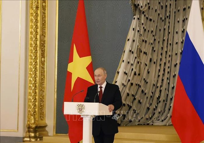 Tổng thống Liên bang Nga Vladimir Putin phát biểu. Ảnh: Thống Nhất/TTXVN