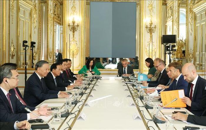 Tổng Bí thư, Chủ tịch nước Tô Lâm và Tổng thống Pháp Emmanuel Macron hội đàm. Ảnh: Thống Nhất/TTXVN