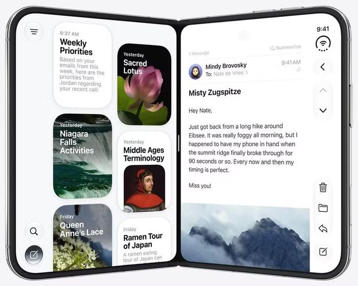 Máy sở hữu màn hình gập 7,6 inch, chip A20 Pro, hệ thống camera kép 48 MP và khung titan cấp 5. Ảnh: Apple.