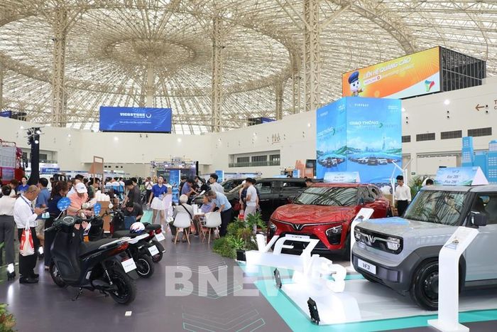 Gian hàng của VinFast tại hội chợ triển lãm. Ảnh: Văn Xuyên/Bnews/TTXVN