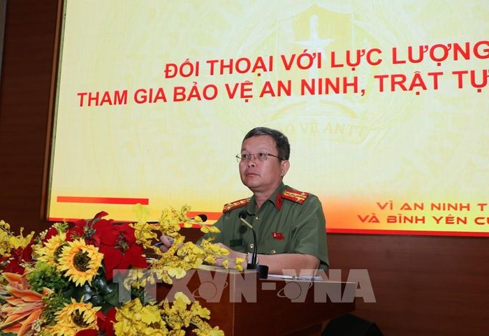 Đại tá Nguyễn Minh Tân, Phó Giám đốc Công an tỉnh Đồng Tháp, phát biểu. Ảnh: Hồng Thái - TTXVN