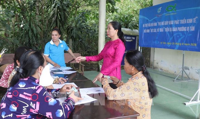 Hội LHPN phường Vị Tân quán triệt, triển khai mô hình đến các hội viên. Ảnh: Nguyễn Hằng - TTXVN