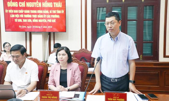 Đồng chí Trần Huy Phương phát biểu tại buổi làm việc.
