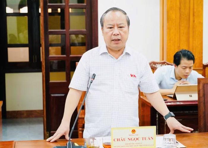 Phó Bí thư Tỉnh ủy - Trưởng Đoàn ĐBQH tỉnh Châu Ngọc Tuấn phát biểu tại buổi giám sát. Ảnh: N.H