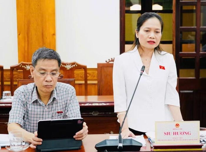 Phó Trưởng đoàn chuyên trách Đoàn ĐBQH tỉnh Siu Hương phát biểu tại buổi giám sát. Ảnh: N.H
