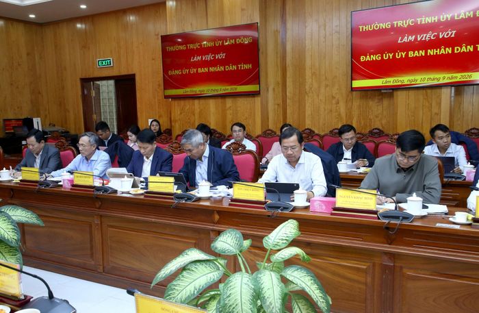 Các đồng chí trong Ban Thường vụ Tỉnh ủy tham dự buổi làm việc