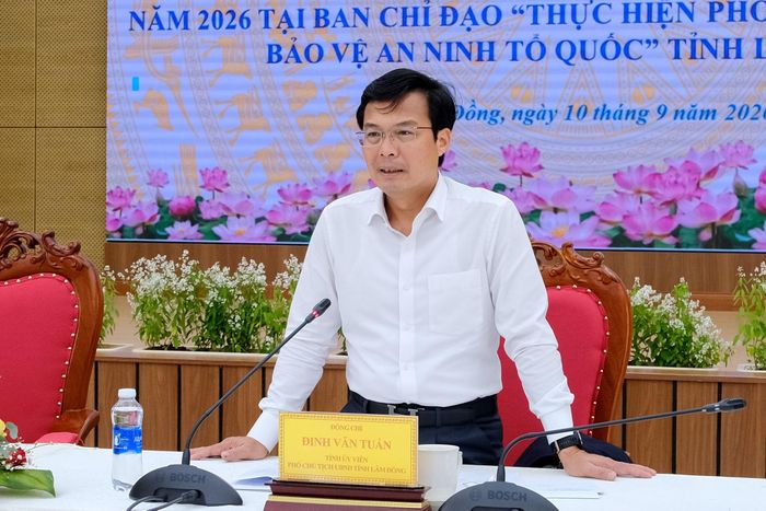 Tỉnh ủy viên, Phó Chủ tịch UBND tỉnh Đinh Văn Tuấn phát biểu tại buổi làm việc