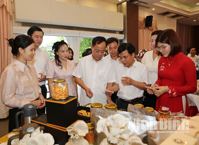 Các đại biểu tham quan sản phẩm trưng bày, giới thiệu tại hội nghị.