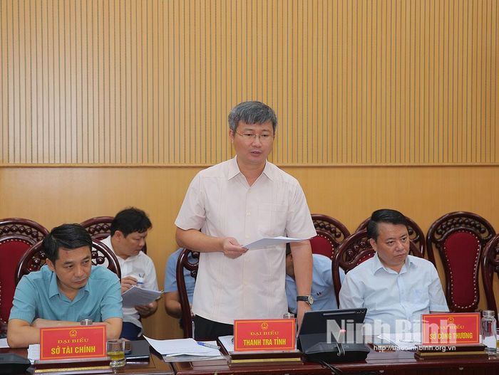Đồng chí Lê Văn Cường, Tỉnh ủy viên, Chánh Thanh tra tỉnh phát biểu tại hội nghị.