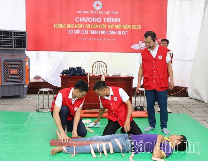 Thực hành kỹ thuật cố định, bó bột chi bị thương, góp phần hạn chế biến chứng trước khi nạn nhân được đưa đến cơ sở y tế.