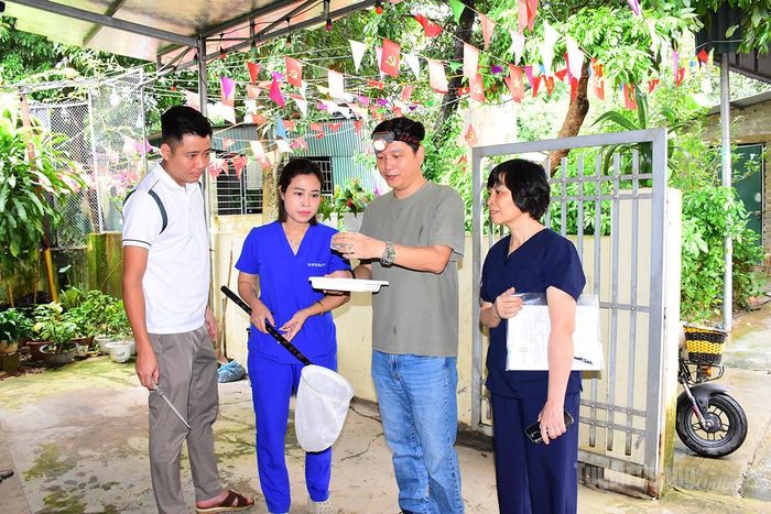 Viện Vệ sinh dịch tễ Trung ương thu thập mẫu muỗi trưởng thành và bọ gậy Aedes gây bệnh trên địa bàn phường An Tường.