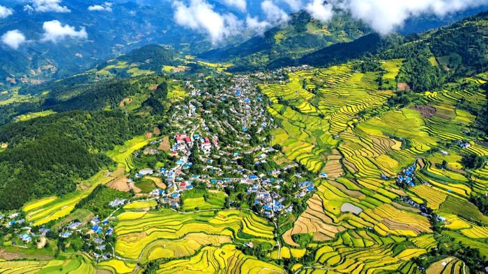 Những ngày này, nếu đứng ở một vị trí cao nhìn xuống, du khách dễ dàng bắt gặp một Tả Lèng rất khác. Không còn là màu xanh non của những ngày lúa mới cấy, cũng chưa phải sắc nâu của đồng ruộng sau mùa gặt, trước mắt người xem là một thung lũng vàng óng. Từng khoảnh ruộng nối nhau, tầng tầng lớp lớp, tạo nên những đường viền tự nhiên quanh các sườn núi.