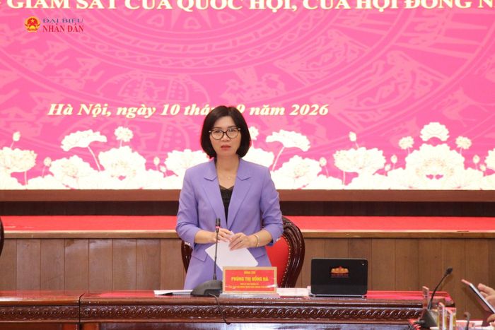 Phó Bí thư Thành uỷ, Chủ tịch HĐND TP. Hà Nội Phùng Thị Hồng Hà phát biểu tại buổi làm việc. Ảnh: Đắc Trường