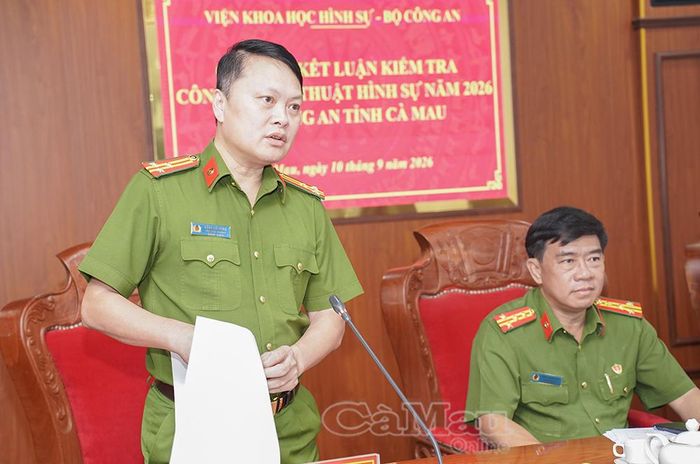 Thượng tá Đặng Hải Dũng, Phó viện trưởng, kiêm Phân viện trưởng Phân viện Khoa học hình sự tại TP Hồ Chí Minh, Trưởng đoàn kiểm tra, phát biểu kết luận.