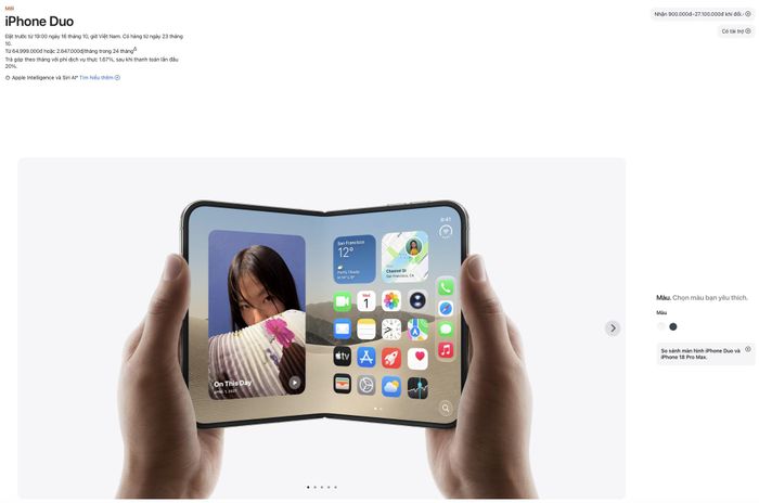 iPhone Duo có giá khởi điểm 64,999 triệu đồng tại Việt Nam. Ảnh chụp màn hình