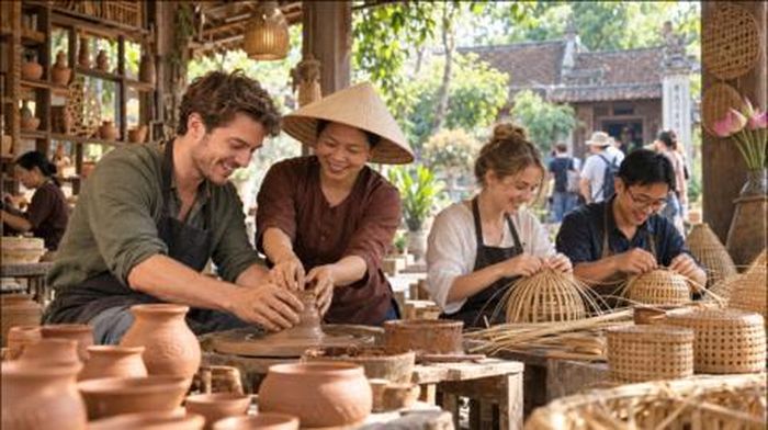 Du khách trải nghiệm tại các làng nghề truyền thống
