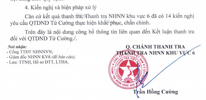 Thanh tra chỉ ra 6 nhóm tồn tại tại Quỹ tín dụng Tứ Cường.