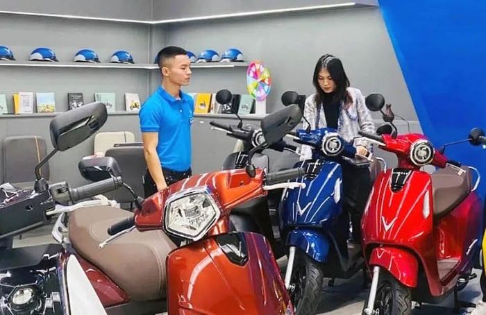 Người tiêu dùng chọn mua xe máy điện tại một cửa hàng. Ảnh: Hoài Nam