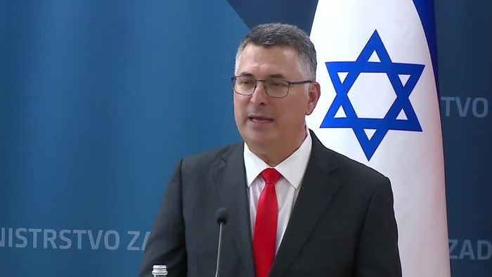 Ngoại trưởng Israel Gideon Sa'ar phát biểu trong cuộc họp báo tại Ljubljana, Slovenia ngày 9-9. Ảnh: Reuters