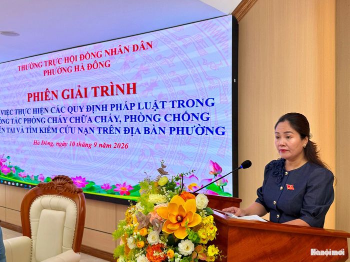 Bà Trịnh Thị Thu Giang, Phó Chủ tịch HĐND phường Hà Đông kết luận hội nghị (ảnh: PV).