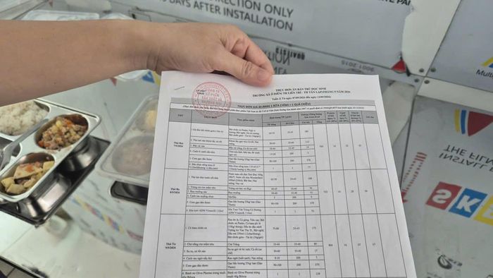 Thực đơn ăn bán trú từ khi là thực phẩm sống đến lúc chín được định lượng rõ ràng. Ảnh: HL