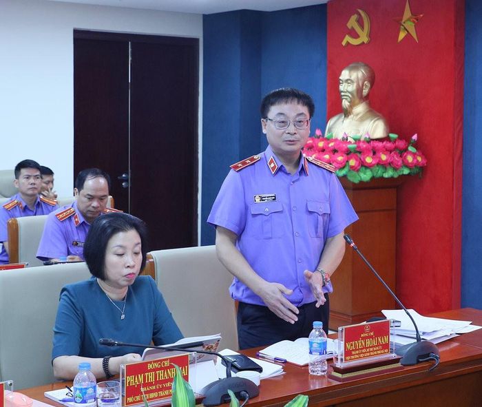 Viện trưởng VKSND thành phố Hà Nội Nguyễn Hoài Nam phát biểu tại buổi khảo sát. Ảnh: N.N