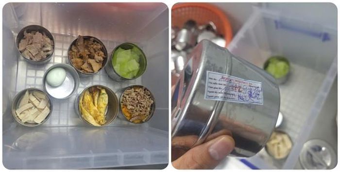 Mẫu thức ăn được dán tem và lưu cẩn thận trước khi đến tay học sinh.