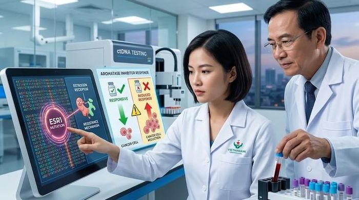 Đột biến ESR1 có thể xuất hiện trong quá trình điều trị nội tiết và là một cơ chế khiến ung thư vú giảm đáp ứng với thuốc ức chế aromatase. Hình minh họa AI.