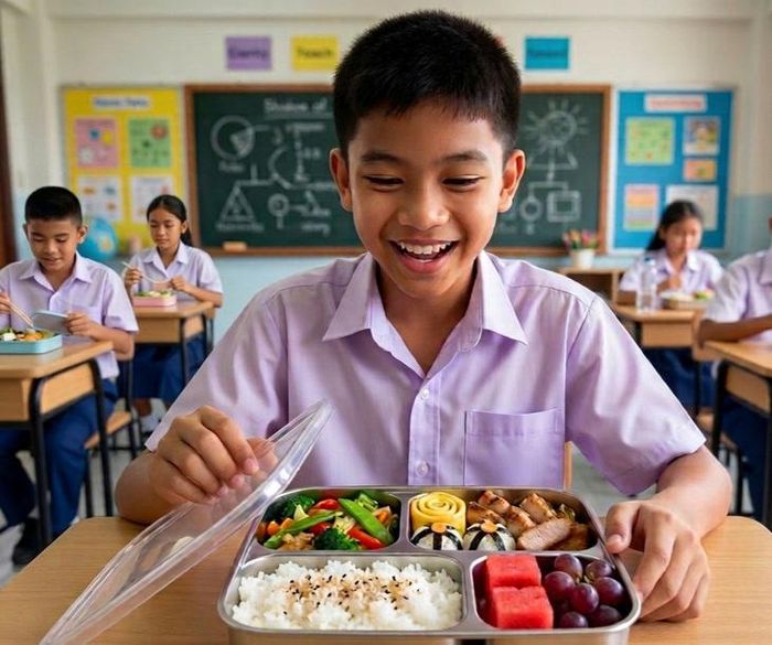 Một hộp cơm mang đi học vừa đủ chất dinh dưỡng vừa bắt mắt thường được trẻ thích thú ăn và tiếp năng lượng cho con học suốt cả ngày.