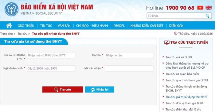 Tra cứu trực tuyến trên baohiemxahoi.gov.vn.