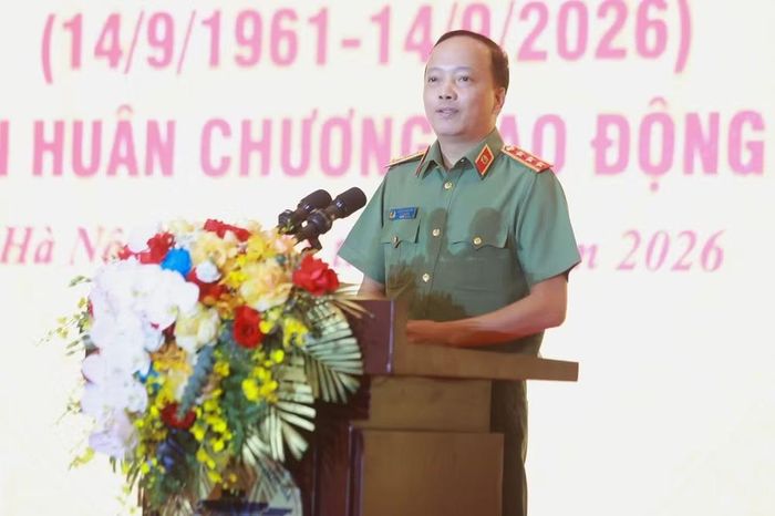 Thượng tướng Đặng Hồng Đức, Ủy viên Ban Chấp hành Trung ương Đảng, Thứ trưởng Bộ Công an phát biểu tại buổi lễ. (Ảnh: PV/Vietnam+)