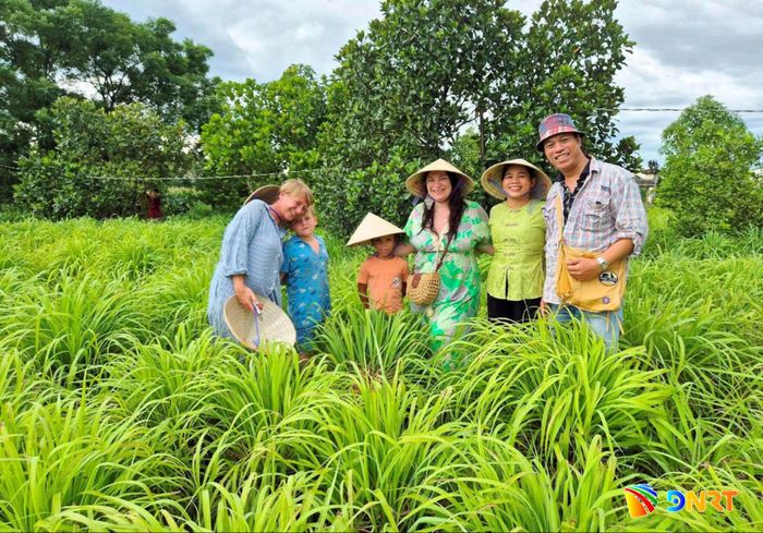 Du khách nước ngoài trải nghiệm cách làm nông nghiệp sạch, trách nhiệm của Hợp tác xã Nông nghiệp xanh Gò Nổi. Ảnh: QUANG VIỆT