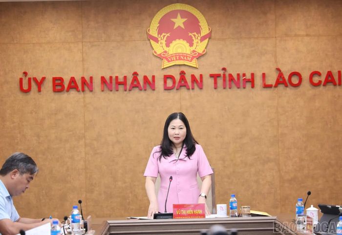 Đồng chí Vũ Thị Hiền Hạnh phát biểu chỉ đạo tại cuộc họp.