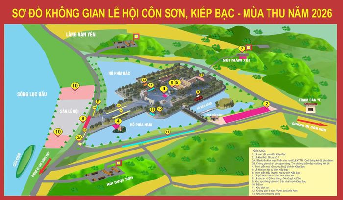 Sơ đồ không gian Lễ hội Côn Sơn, Kiếp Bạc - mùa Thu năm 2026. Ảnh: Ban tổ chức lễ hội.
