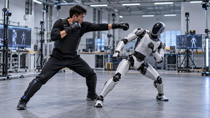 Robot Unitree tự né đòn và phản công trong màn đấu đối kháng.
