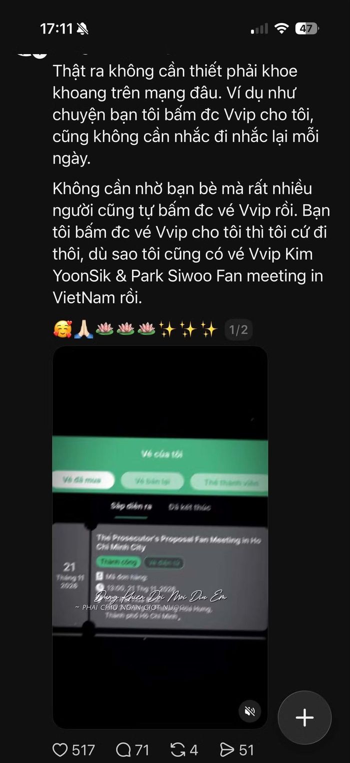 Vé VVIP về tay fan Việt.