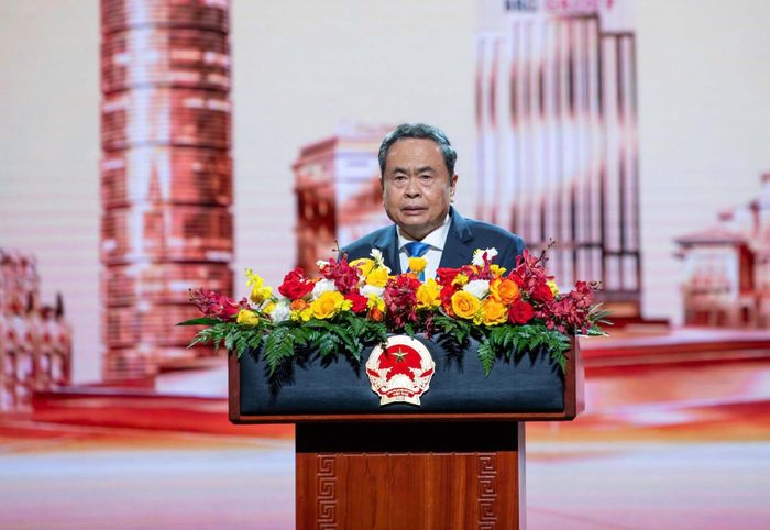  Chủ tịch Quốc hội Trần Thanh Mẫn phát biểu tại buổi lễ. Ảnh: LÂM HIỂN 