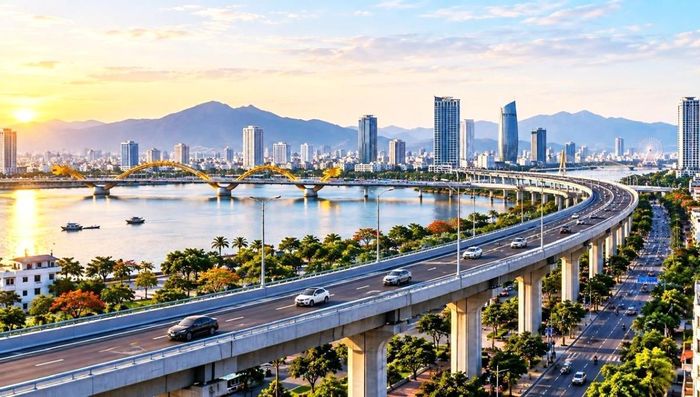 Phối cảnh một đoạn đường trên cao thuộc Tuyến số 1 đi qua khu vực trung tâm TP Đà Nẵng.
