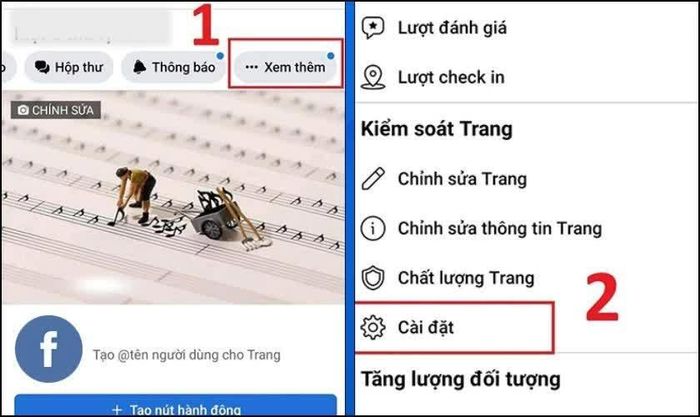 Mở phần thiết lập của trang.