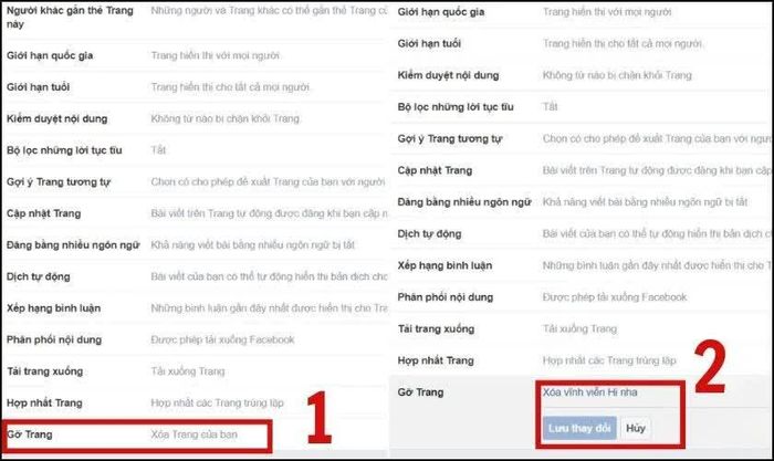 Mở tùy chọn gỡ trang.