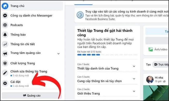 Đi tới phần cài đặt.