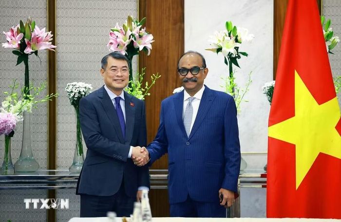Thủ tướng Lê Minh Hưng tiếp ông Grandhi Mallikarjuna Rao, Chủ tịch Tập đoàn GMR của Ấn Độ. (Ảnh: Dương Giang/TTXVN)