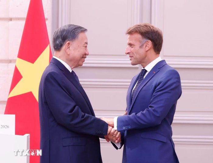 Tổng Bí thư, Chủ tịch nước Tô Lâm và Tổng thống Pháp Emmanuel Macron. (Ảnh: Thống Nhất/TTXVN)