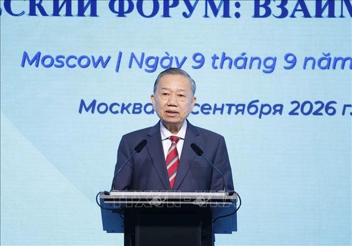 Tổng Bí thư, Chủ tịch nước Tô Lâm phát biểu tại Diễn đàn Khoa học và Công nghệ Việt Nam - Liên bang Nga với chủ đề: ”Kết nối Công nghệ chiến lược”. Ảnh: Thống Nhất/TTXVN
