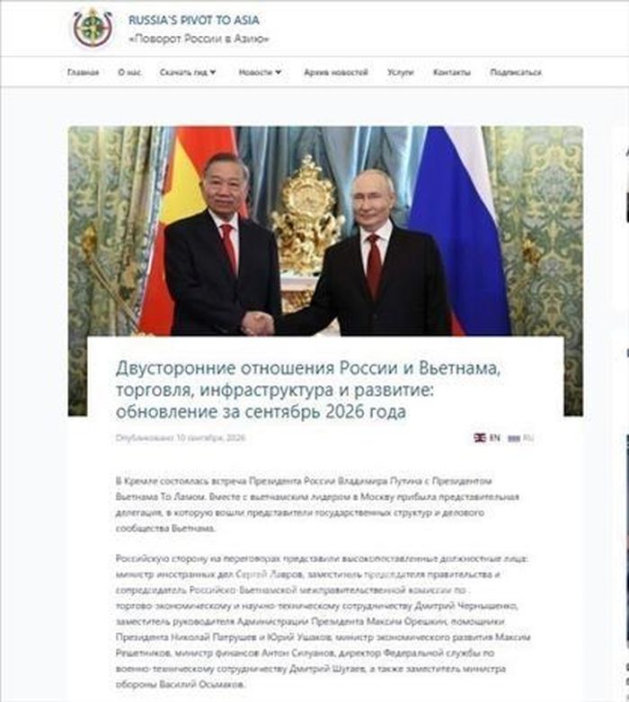 Bài bình luận chuyên sâu về cục diện hợp tác song phương trên nền tảng phân tích "Russiaspivottoasia.com". Ảnh: TTXVN phát