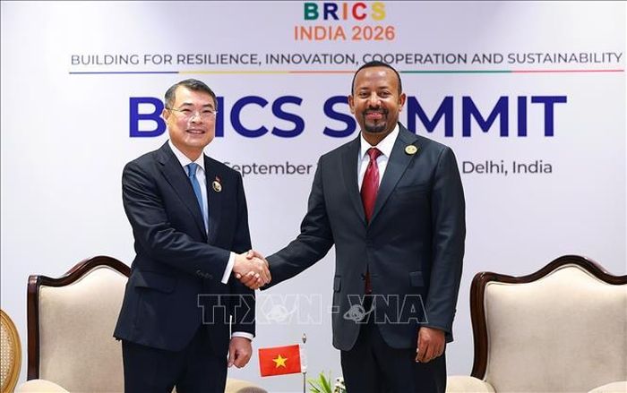 Thủ tướng Lê Minh Hưng gặp Thủ tướng Ethiopia Abiy Ahmed. Ảnh: Dương Giang/TTXVN