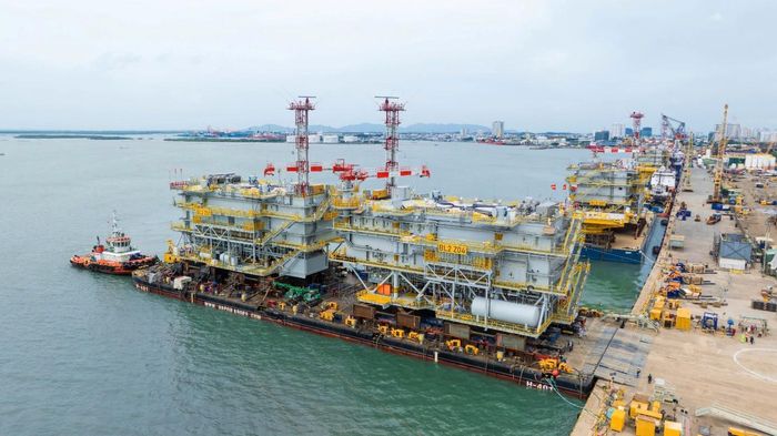 Bốn trạm biến áp của Dự án Baltica 2 trên bãi chế tạo của PTSC M&C. Ảnh: Petrovietnam